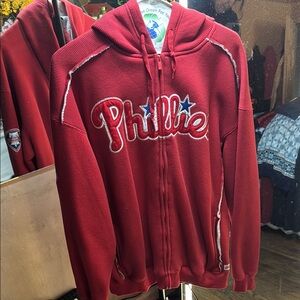 Stitches Red and White Zip-Up Hoodie